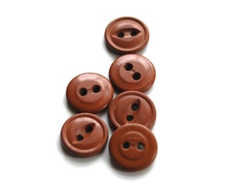 Vintage brown buttons, round brown buttons, set of 6 vintage round brown buttons, brown dressmaker blouse buttons, brown craft buttons