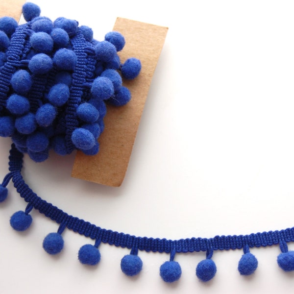 Royal Blue ball fringe trim, blue ball fringe, pom pom ball trim, blue fringe crafting sewing trim, bright blue crafting sewing trim boy