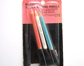 Vintage Majesty Chalk Marking Pencil set, original packaging vintage sewing dressmaker notions, 1960s collectible sewing notions, chalk set