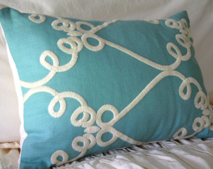 Emery Cushion in Aqua Blue Linen Lumbar Pillow Aqua and Etsy