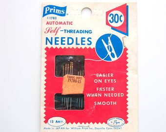 Vintage 1960s Prims self-threading hand needles, vintage needle pack, Prym vintage sewing needles, collectible sewing notions vintage 1960s
