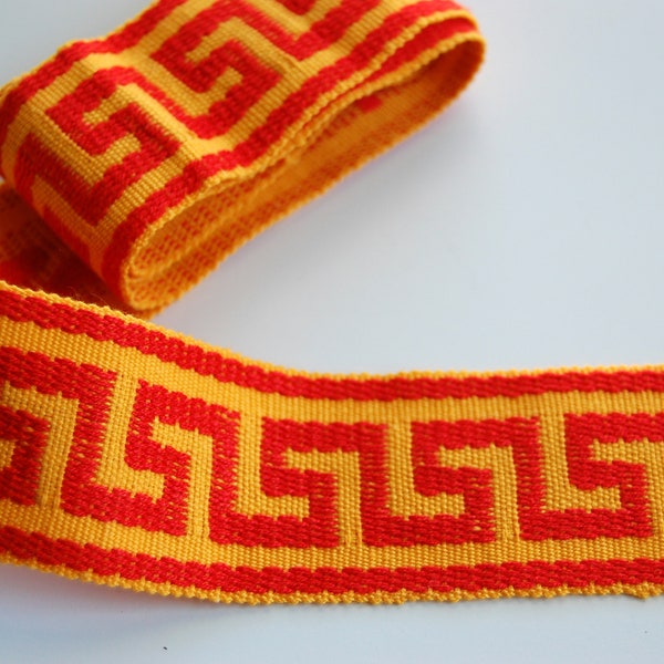 Greek Key Pattern red and orange trim, high-end specialty sewing trim, graphic trim, dressmaker craft sewing trim, vintage orange red trim