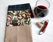 SALE FREE SHIPPING Napa Cotton Hand Towel / wine tea towel / masculine host gift / cranberry and navy towel / kitchen tea towel / wine gift