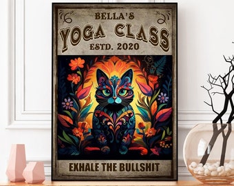 Magally Yoga Class Print, Exhale The Bullshit, Vintage Yoga Poster, Poster For Yoga Lover, Meditation Print, Yoga Room Decor,Yoga Lover Gift