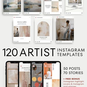 120 Instagram-mallar för konstnärer | Canva-paket för kreatörer (digital nedladdning)