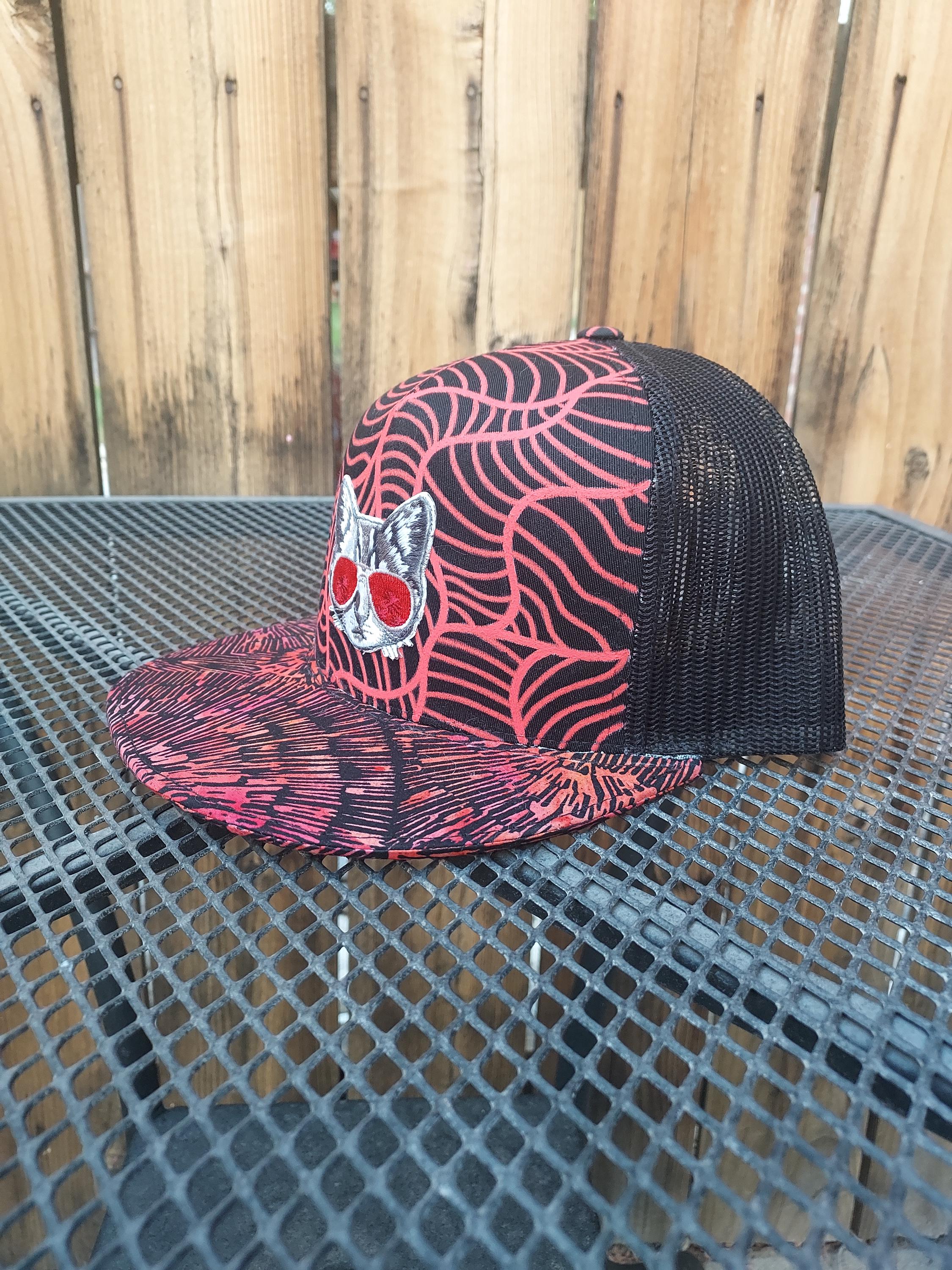 Tie Dye Cool Cat Trucker Hat NEW Pink Purple blue Jean colored brim Goorin Cute Remix Trucker Hat, Multi, One Size, Unisex  main image 4