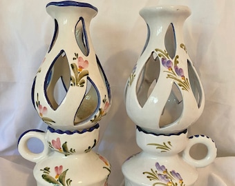 Vintage Bricolarte Hand Painted Candle Lanterns from Portugal