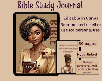 Bible Study Journal,PLR MRR bible study guide, Devotional, Commercial use,Canva Editable Template