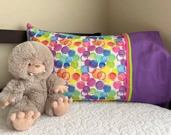 Rainbow Bubbles in Watercolors Standard Size Pillowcase Home Decor Kids Decor Candy Bag Novelty Gift