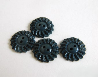 4 Vintage Pierced Blue Pinwheel Buttons, Buttons, Vintage Buttons, Blue Buttons, Sewing Buttons, Vintage Craft Buttons, Craft Buttons, 7/8"