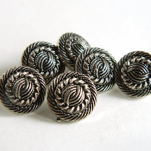 SALE Six Vintage Silver Color Metalized Plastic Buttons-Great for sewing, crochet, knitting or other crafts- 7/16&quot;