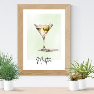 Martini Cocktail Print | Cocktail Poster | Bar Cart Decor | Watercolor Print | Minimalist Print | Digital Wall Art | Alcohol Prints |