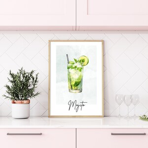 Mojito Cocktail Print | Cocktail Poster | Bar Cart Decor | Watercolor Print | Minimalist Print | Digital Art Download | Alcohol Prints |