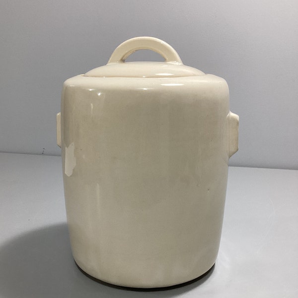 Vintage McCoy Pottery - White/Ivory Cylinder Cookie Jar With Lid