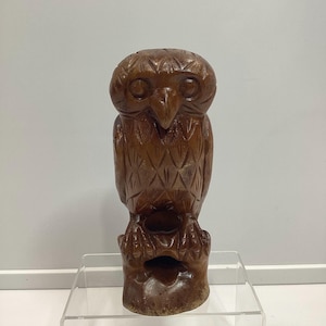 Vintage 1970’s Carved Owl Figurine - Hand Carved Wood Owl…Very Wise