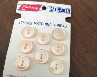 Embassy Satin sheen plastic pale salmon pink two hole  buttons on card made in Oz