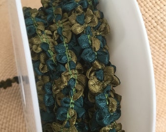 Ribbon Galon Rococo vintage French trimming rosettes teal and green x 1 metre