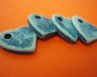 Greek turquoise blue ceramic heart beads x 4