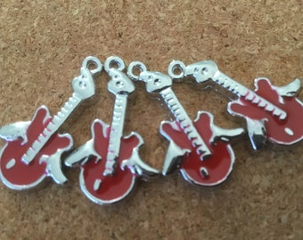 rockabilly winged guitar RED charms x 4 pieces