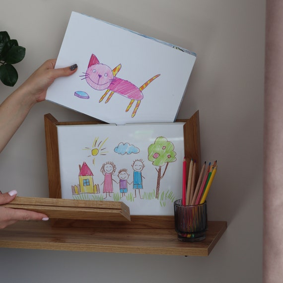 Magnetic Wooden Photo Frame for Kids, Handmade A4 Photo Frame, Oak Wood