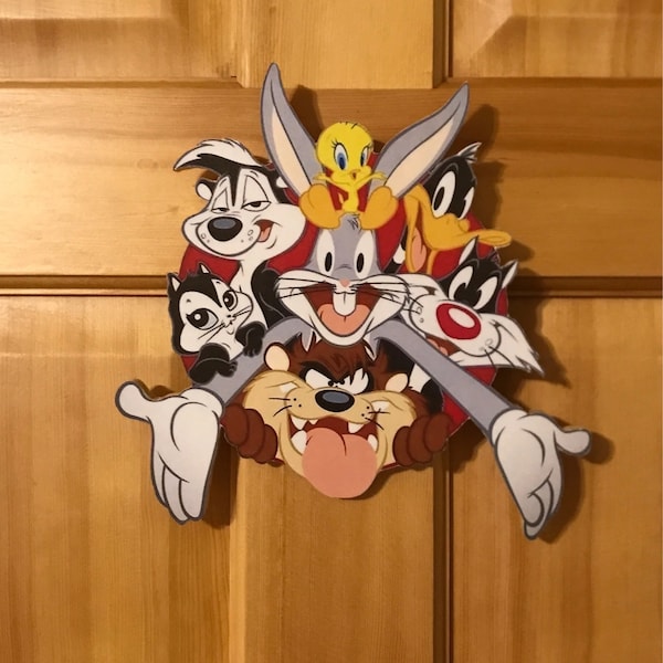 Looney Toones character hanger plaque hand cut 1/2” thick real wood with back attached for easy hanging great gift idea