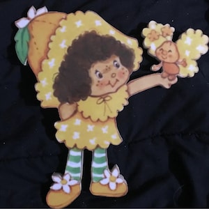 Orange Blossom Strawberry Shortcake Wooden hand cut plaque hanger vintage style ready to display in themed room or party gift idea  prop
