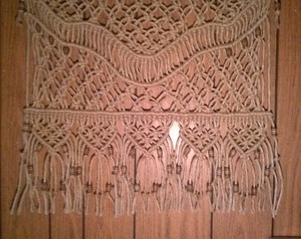 Beaded Curtain Treatment Macrame Tapestry Fiber Art Home Decor Hanging