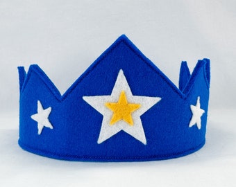 Wool Felt Crown, Star Crown, Birthday Crown, Wizard Crown, Royal Blue Crown, Waldorf Crown, Gift for Boy, Gift for Girl, Waldorf Gift