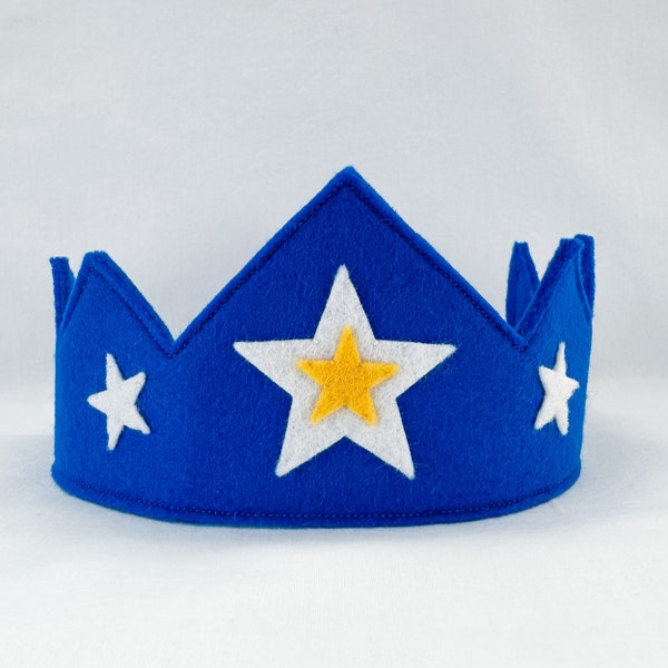 Wool Felt Crown, Star Crown, Birthday Crown, Wizard Crown, Royal Blue Crown, Waldorf Crown, Gift for Boy, Gift for Girl, Waldorf Gift