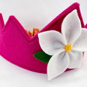 Fairy Crown, Wool Felt Crown, Waldorf Crown, Birthday Crown, Flower Crown, Berry Pink with White Flower, 100% Merino Wool image 4