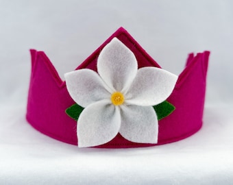 Fairy Crown, Wool Felt Crown, Waldorf Crown, Birthday Crown, Flower Crown, Berry Pink with White Flower, 100% Merino Wool