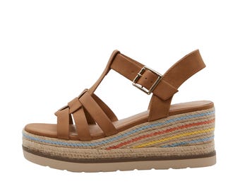 Damen Espadrille-Sandale mit Käfig und verstellbarem Knöchelriemen