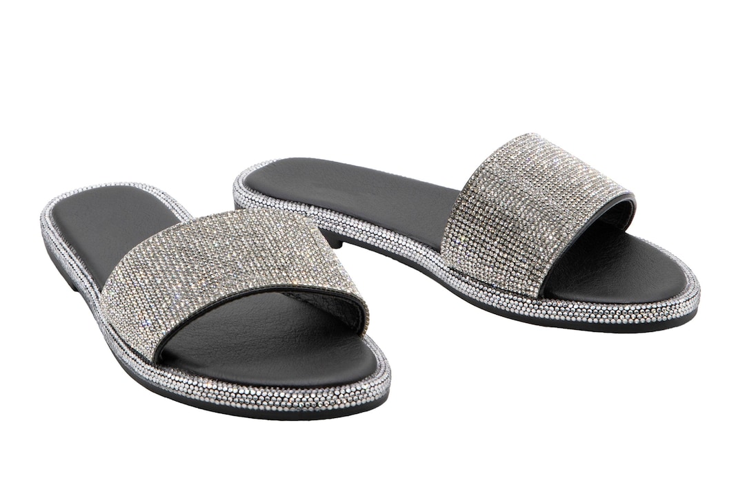 Ellie Shoes Women's Rhinestone Slide Sandal – Clear Platform Heeled Sandals With Sparkling Upper