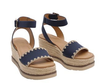 Damen Plateau Espadrille mit Schnalle Knöchel Riemen