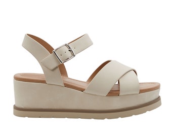 Women's Open Toe Crisscross Band Wedge Sandal with Adjustable Ankle Strap