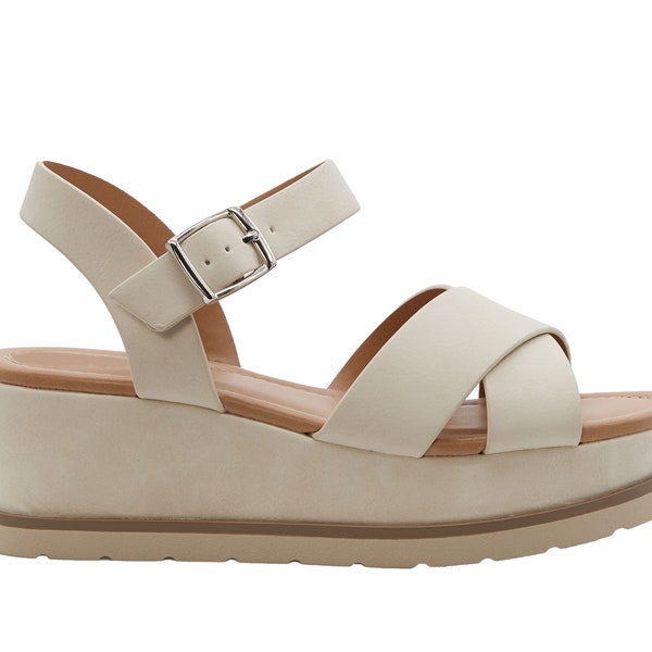 Women's Open Toe Crisscross Band Wedge Sandal with Adjustable Ankle Strap