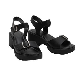 Damen Low Heel Plateau Sandale mit verstellbaren Riemen