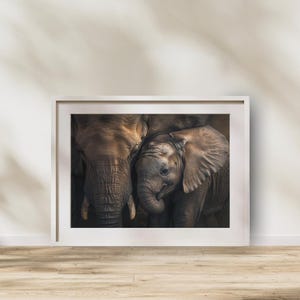 Wild Animal Photography, Elephant and Baby Wall Art, Realistic Wild Animal Print, Nature Lover Decor, Animal Lover Poster, African Art