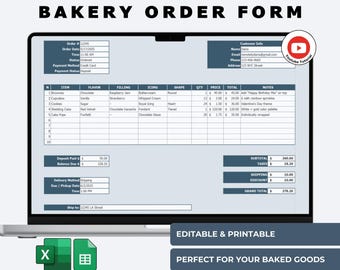 Bakery Order Form Template: Editable, Auto Totals (Excel & Google Sheets)