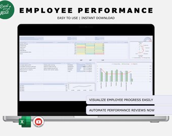 Employee Performance Tracker: KPI Dashboard, Review Charts (Excel & Google Sheets)