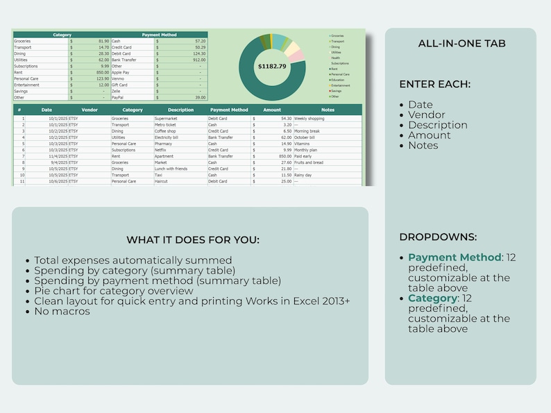 Simple Expense Table Simple Income & Expense Tracker (excel, Google Sheets) - Etsy
