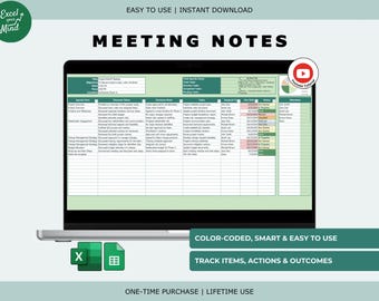 Meeting Notes: Agenda, Decisions, Due Dates (Excel & Google Sheets)