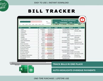 Simple  Bill Tracker Spreadsheet (Excel, Google Sheets)