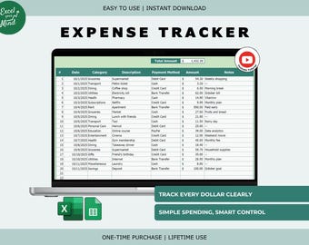 Simple Expense Tracker Spreadsheet, Spending Small Business Log (Excel & Google Sheets)