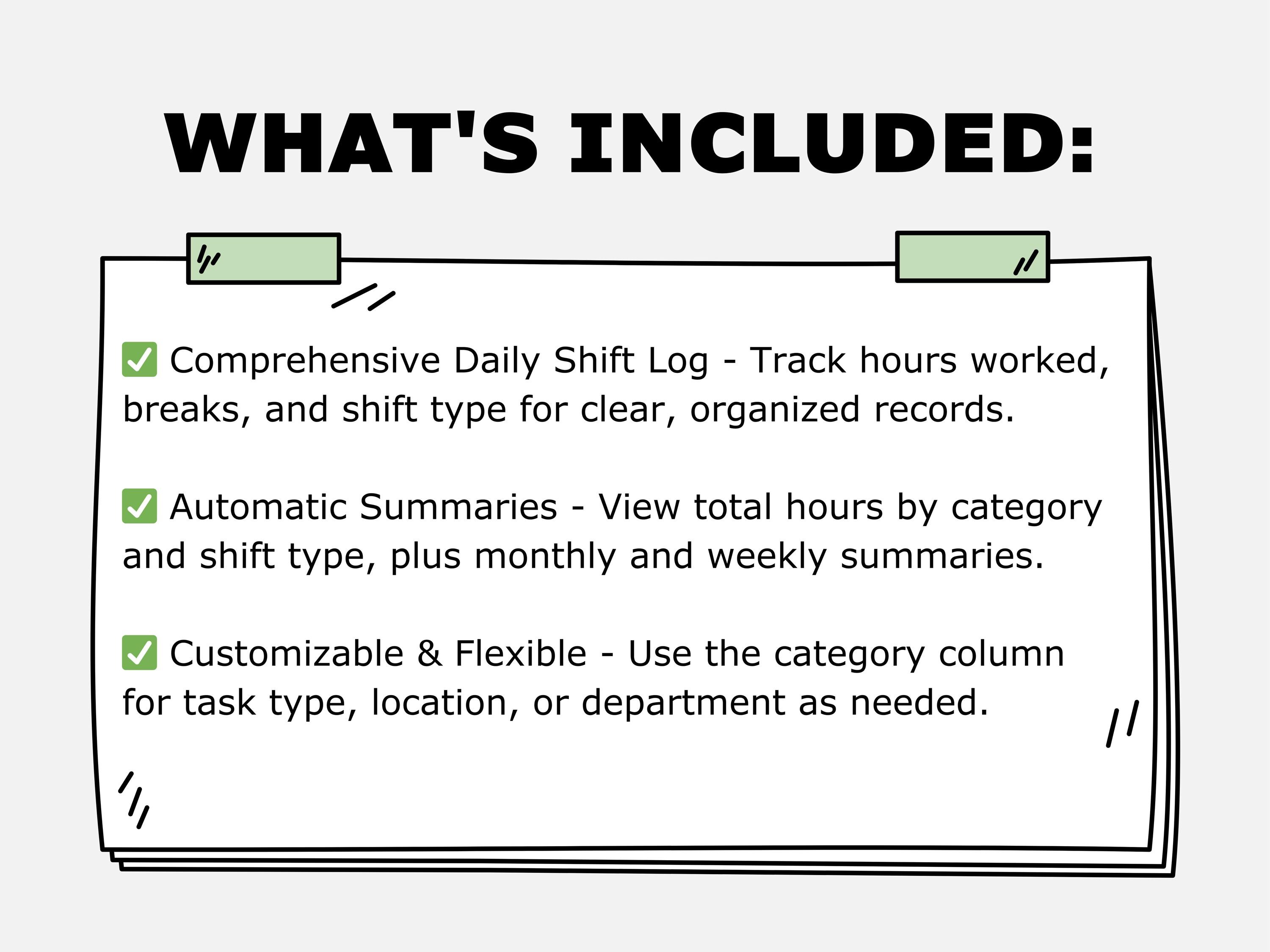 Daily Shift Log Template Track Work Hours & Breaks , Shift Category