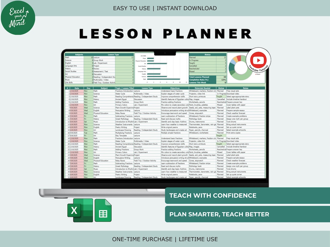 Lesson Planner Spreadsheet: Lesson Plan Template Class Tracker (excel ...