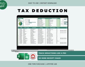 Tax Deduction Tracker with Dashboard: Business Expense Log, Receipt Organizer (Excel & Google Sheets)