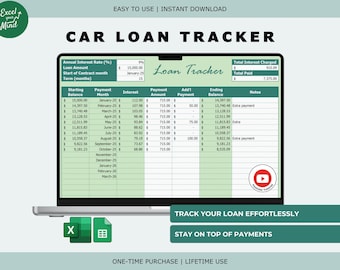 Simple Car Loan Tracker Spreadsheet: Fixed Payment Extra Payoff Calculator (Excel & Google Sheets)
