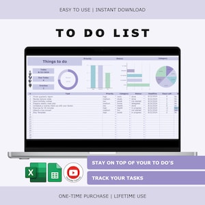 To-Do List Task Tracker with Dashboard, Daily Weekly Editable (Excel & Google Sheets)