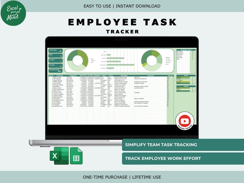 Employee Task Tracker: Team Project Management (excel & Google Sheets ...